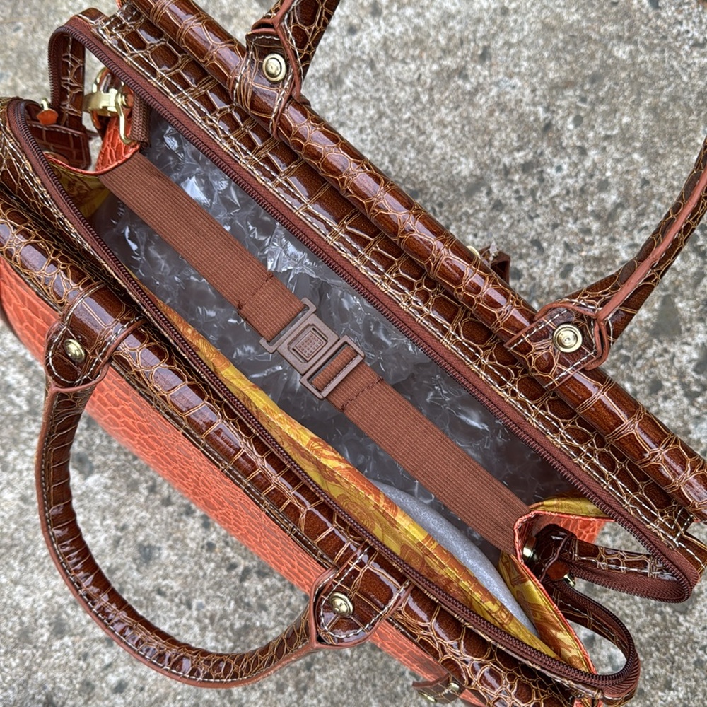 Samantha Brown hand /shoulder Travel Bag happy orange brown embossed croc - Picture 7 of 9